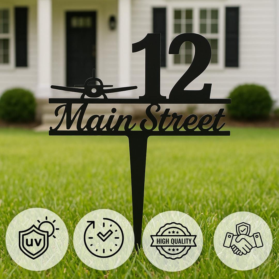 Custom Airplane Address Sign – Personalized House Number Stake