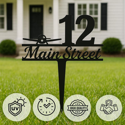 Custom Airplane Address Sign – Personalized House Number Stake