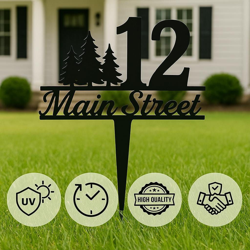 Custom Pine Tree Address Sign – Personalized House Number Stake