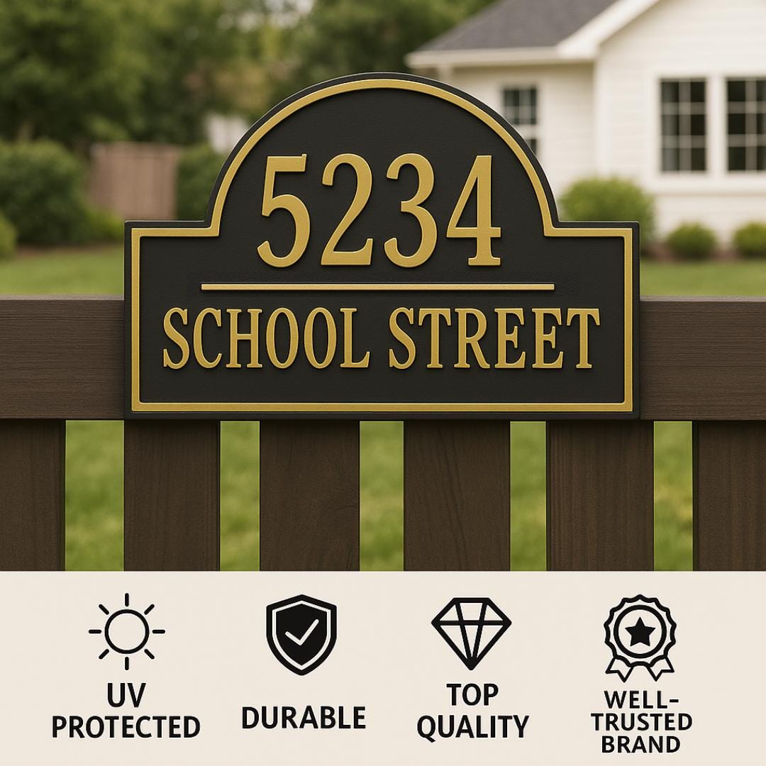 Custom Address Sign – Arched House Numbers, 12"x6", Easy Install, All-Surface Mount, Indoor/Outdoor, Made in USA