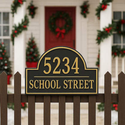 Custom Address Sign – Arched House Numbers, 12"x6", Easy Install, All-Surface Mount, Indoor/Outdoor, Made in USA
