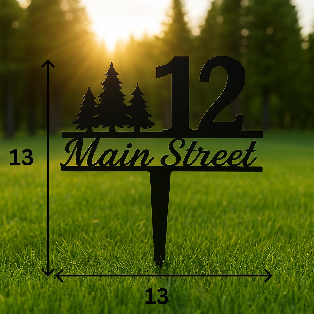 Custom Pine Tree Address Sign – Personalized House Number Stake