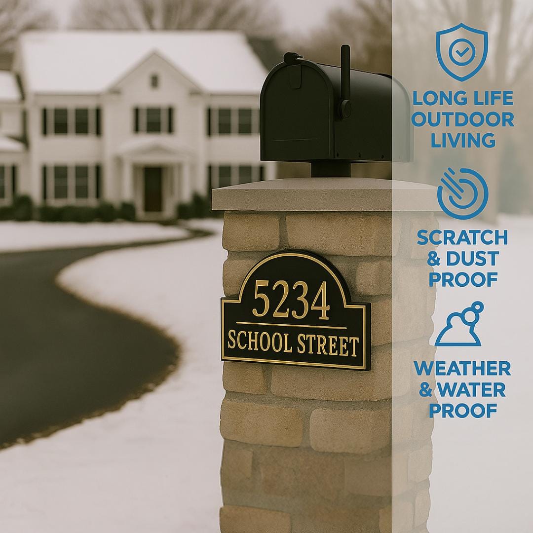 Custom Address Sign – Arched House Numbers, 12"x6", Easy Install, All-Surface Mount, Indoor/Outdoor, Made in USA