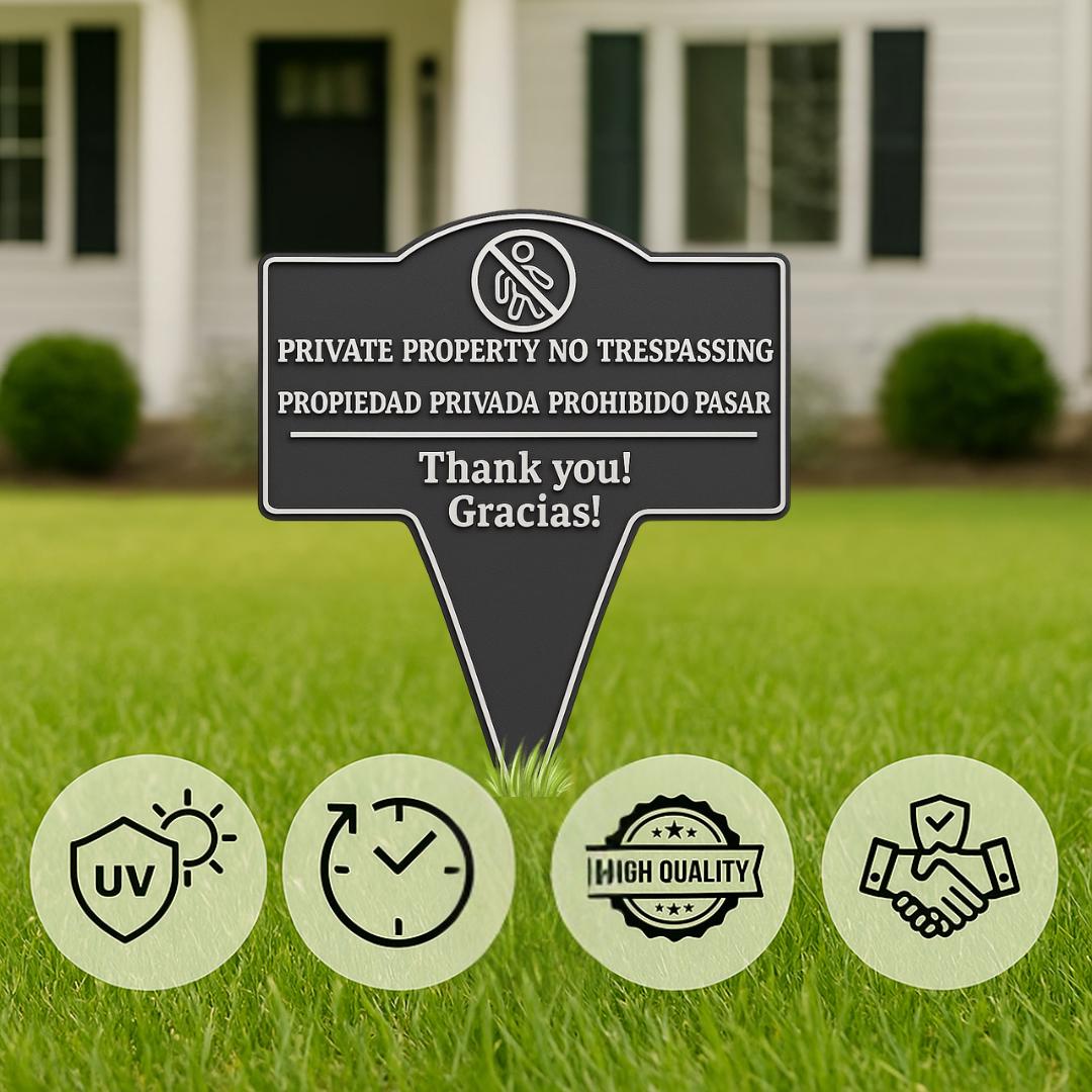 Private Property No Trespassing Sign – Bilingual Yard Stake