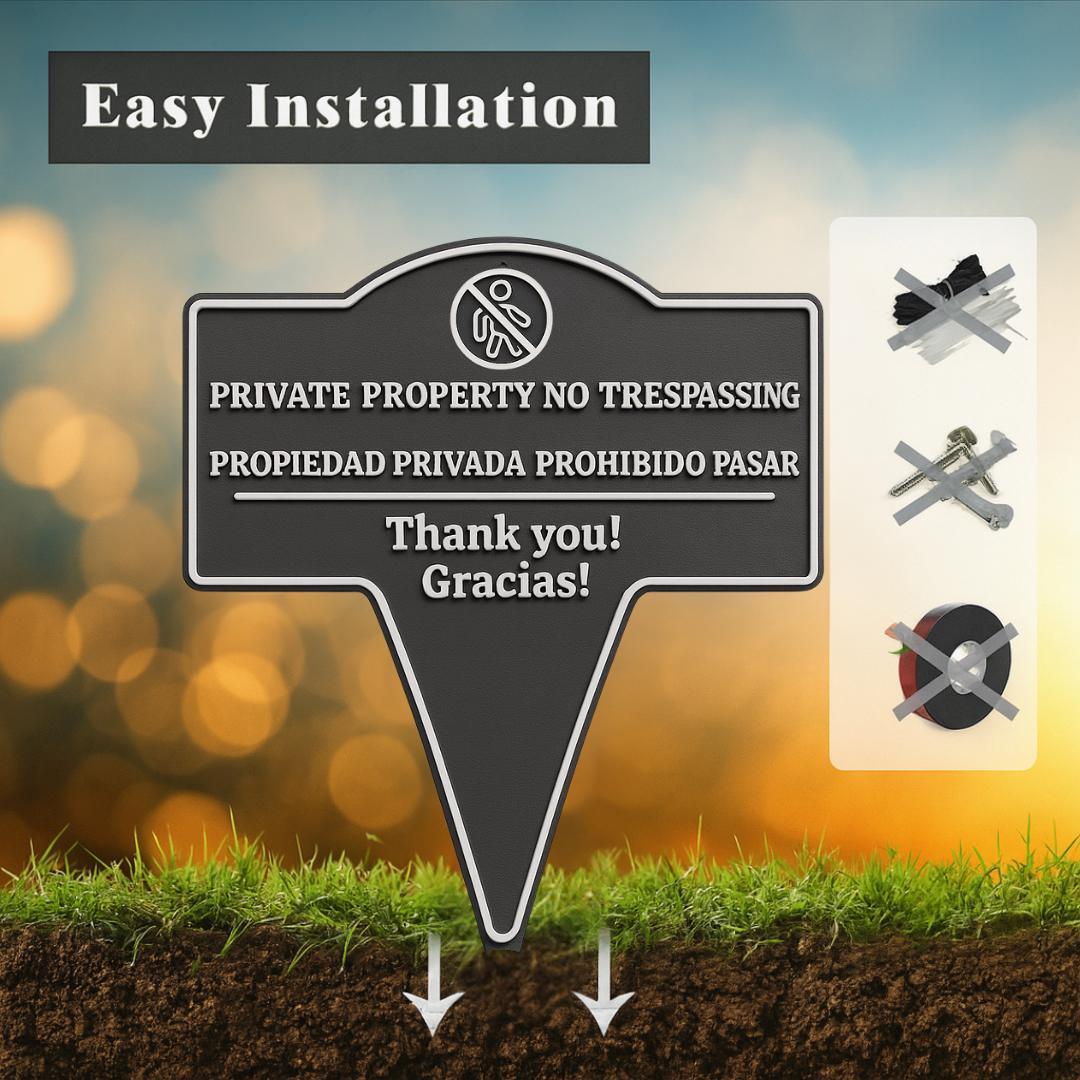 Private Property No Trespassing Sign – Bilingual Yard Stake