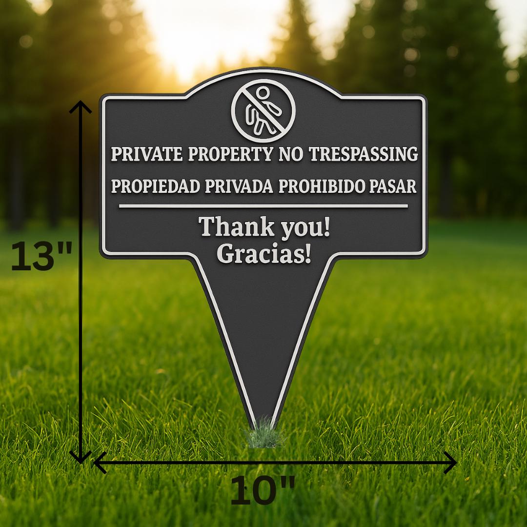 Private Property No Trespassing Sign – Bilingual Yard Stake