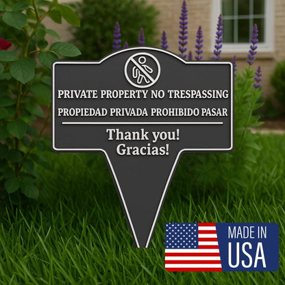 Private Property No Trespassing Sign – Bilingual Yard Stake