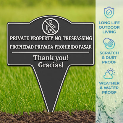Private Property No Trespassing Sign – Bilingual Yard Stake
