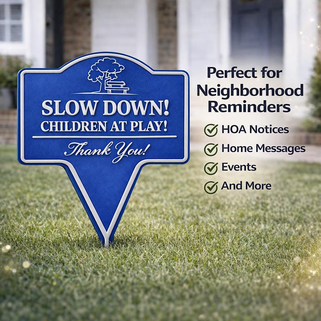 Neighborhood Reminder Yard Sign – Custom Text