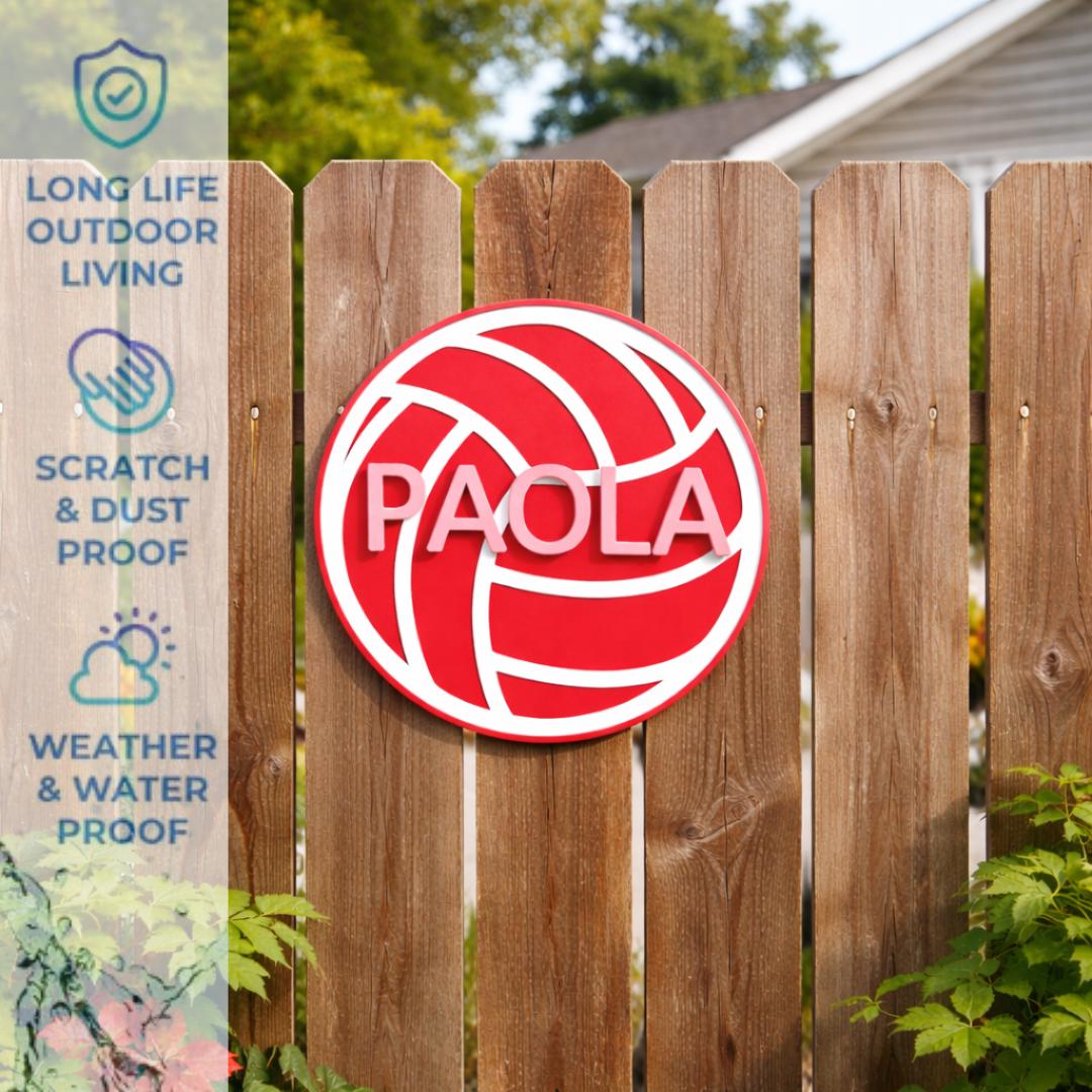 Custom Volleyball Name Sign – 6"x6" or 11"x11", Easy Install, All-Surface Mount, Indoor/Outdoor, Made in USA
