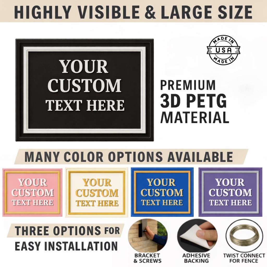 Custom Text Plaque Sign – Raised 3D PETG Plaque