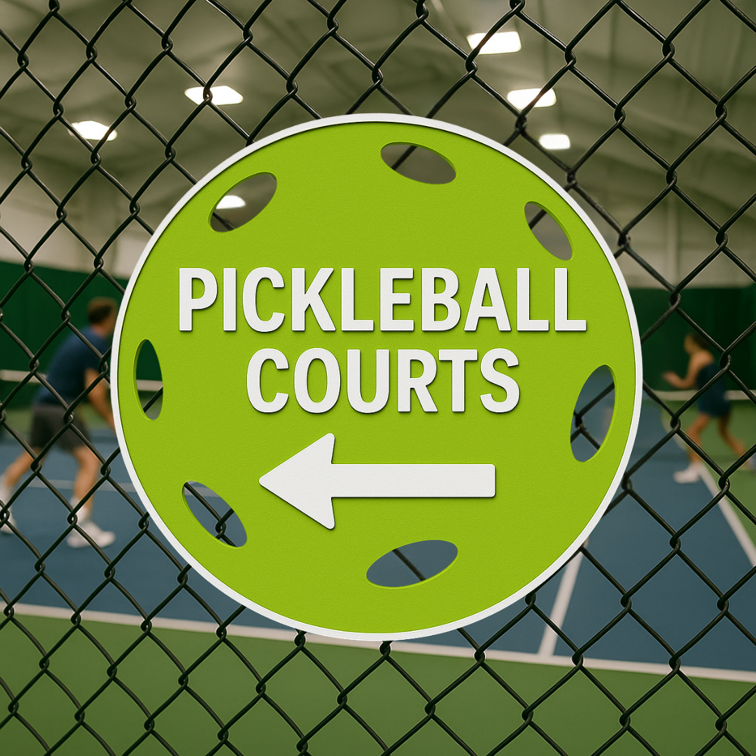 Pickleball Courts Right Arrow or Left Arrow –6"x6", 11"x11", Easy Install, All-Surface Mount, For Clubs, Recreational Facilities, Parks