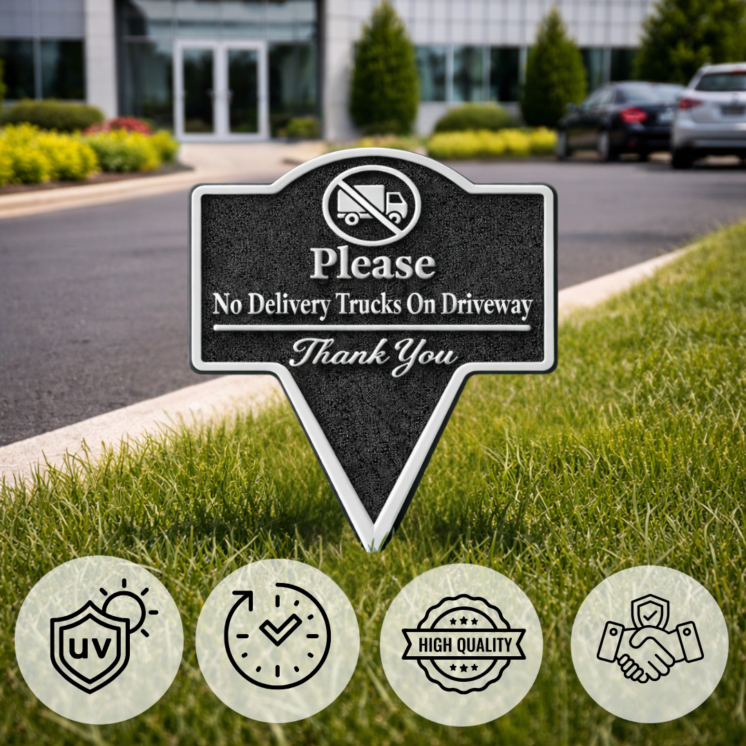 No Delivery Trucks Yard Sign – Custom Text, Weatherproof Stake, Made in USA