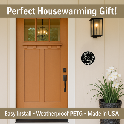 Custom Address Sign – 6"x6" or 8"x8", Round Floral House Numbers, Easy Install, All-Surface Mount, All-Weather, Non-Rusting PETG, For Home