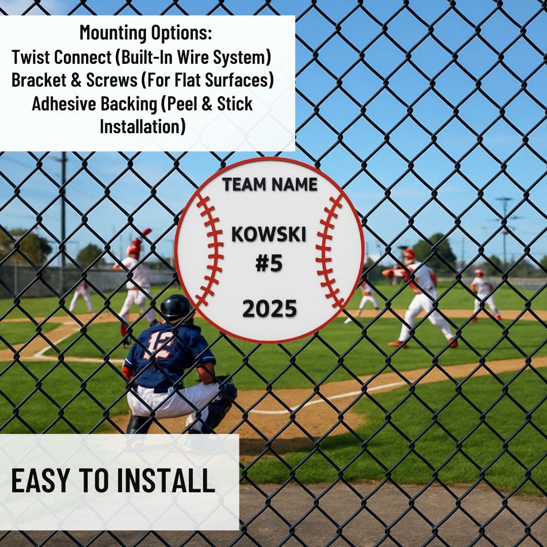 Custom Baseball Team Sign – 6"x6" or 11"x11", Easy Install, All-Surface Mount, All-Weather, Non-Rusting PETG, For Dugouts, Fields, or Rooms