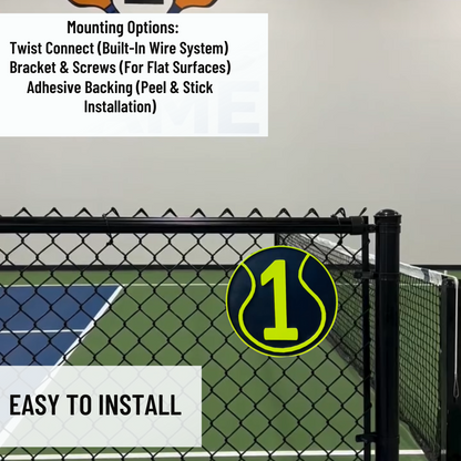 Tennis Court Number Marker – 6"x6" or 11"x11", Easy Install, All-Surface Mount, All-Weather, Non-Rusting PETG, For Facility or Club