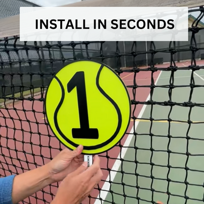 Tennis Court Number Marker – 6"x6" or 11"x11", Easy Install, All-Surface Mount, All-Weather, Non-Rusting PETG, For Facility or Club